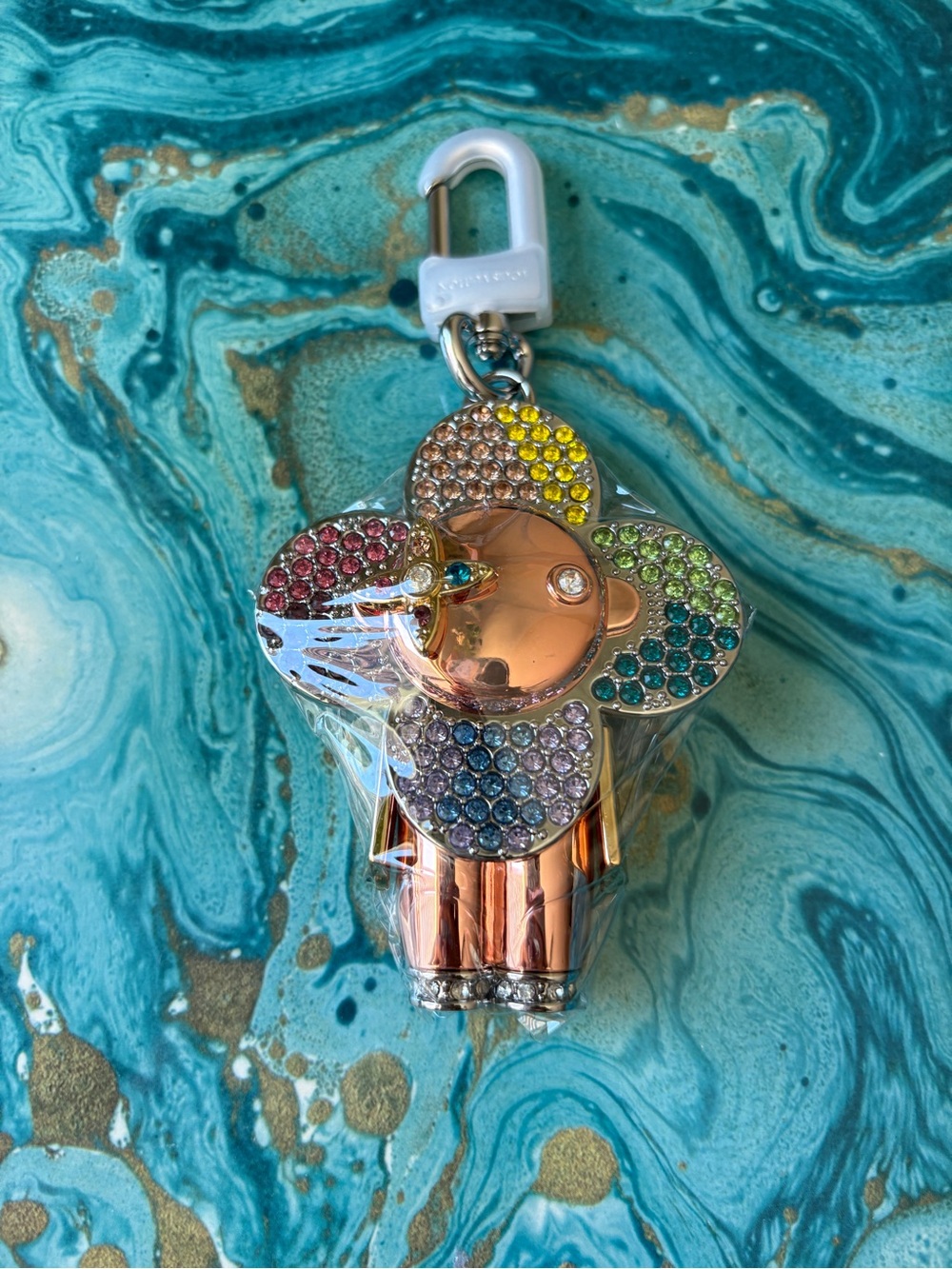 Louis Vuitton Crystal Multicolor Flower Teddy Purse Charm Keychain